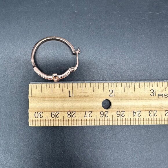 Cross Hoop Earrings Rose Gold Color Rhinestone Bling Jewelry Religious - Picture 7 of 7